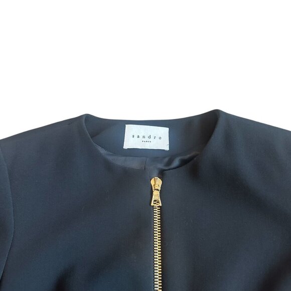 Sandro Cropped Length Zip-Down Blazer Jacket Office Professional Size 36 Small - Picture 2 of 11